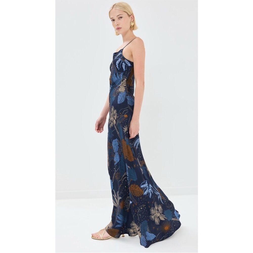 New FARM Rio Night Jungle Navy Blue Slip Dress - Picture 3 of 10